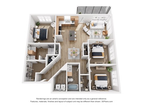 Floor plan for 3 beds, 2 baths, 1370 sqft
